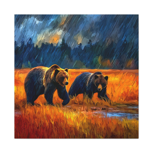 Canvas Print - Travelin Bears Two in Stormy Weather