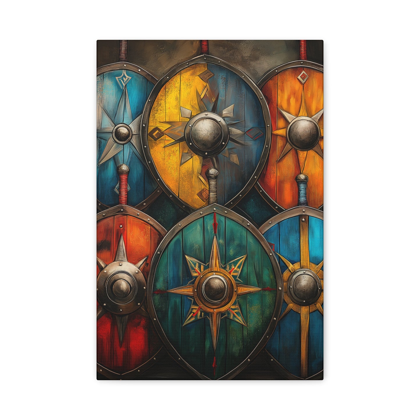 Vibrant Shield Art Canvas Print - Warrior Decor for Home