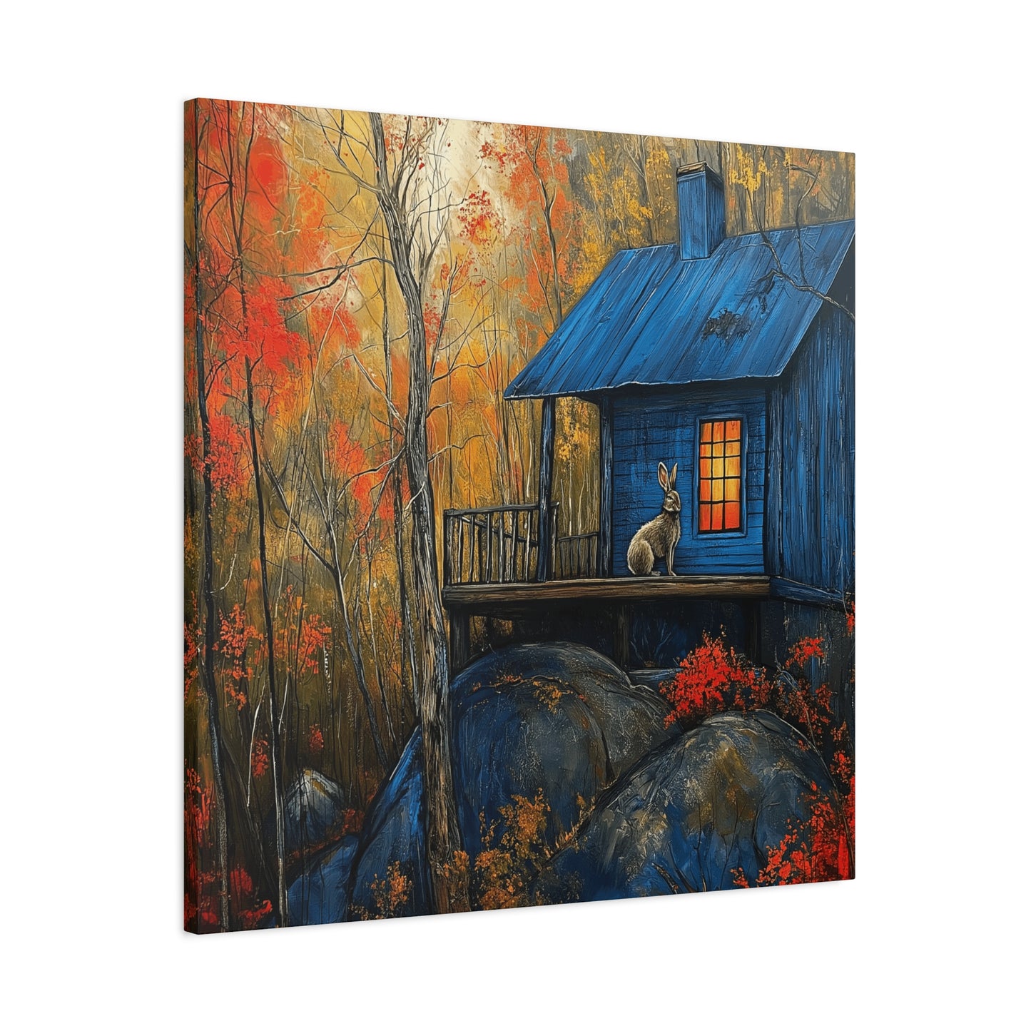 Canvas Print - Rabbit on Porch of Rustic Cabin
