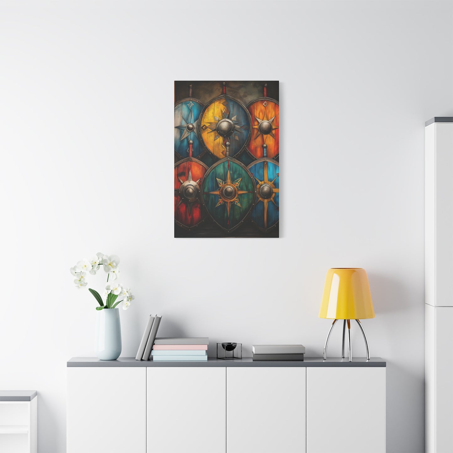 Vibrant Shield Art Canvas Print - Warrior Decor for Home