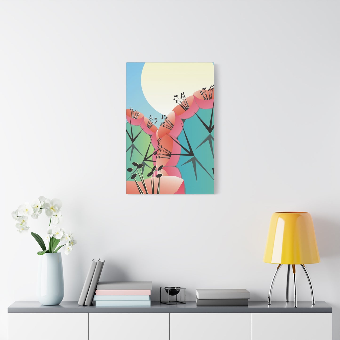 Canvas Print - Many Cacti and Moon in Desert