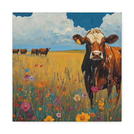 Rustic Cow Canvas Wall Art - Vibrant Farm Landscape Decor