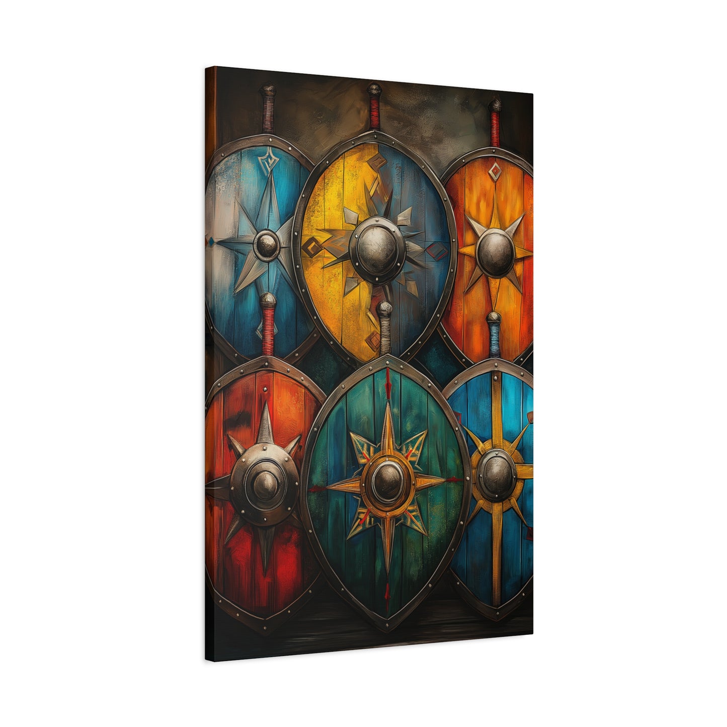 Vibrant Shield Art Canvas Print - Warrior Decor for Home