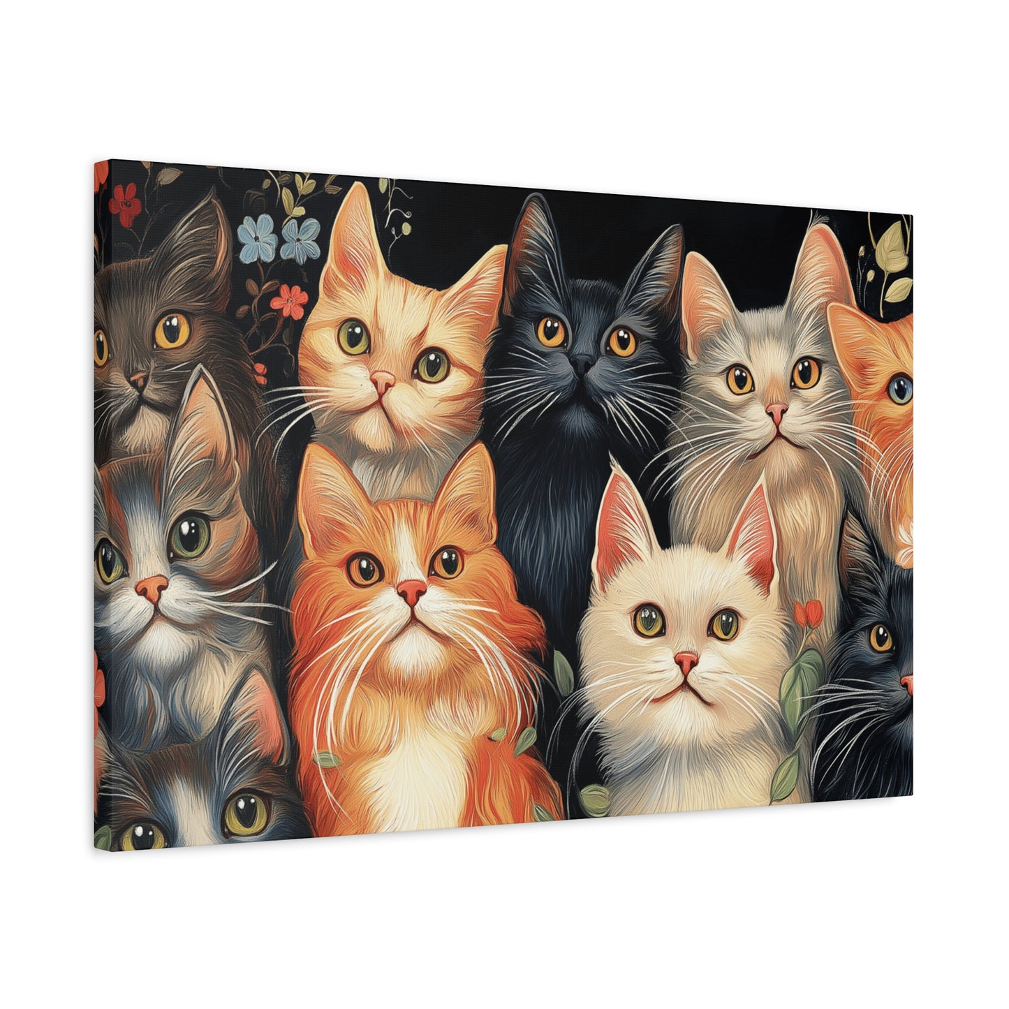Whimsical Cat Canvas Art - Colorful Feline Wall Decoration