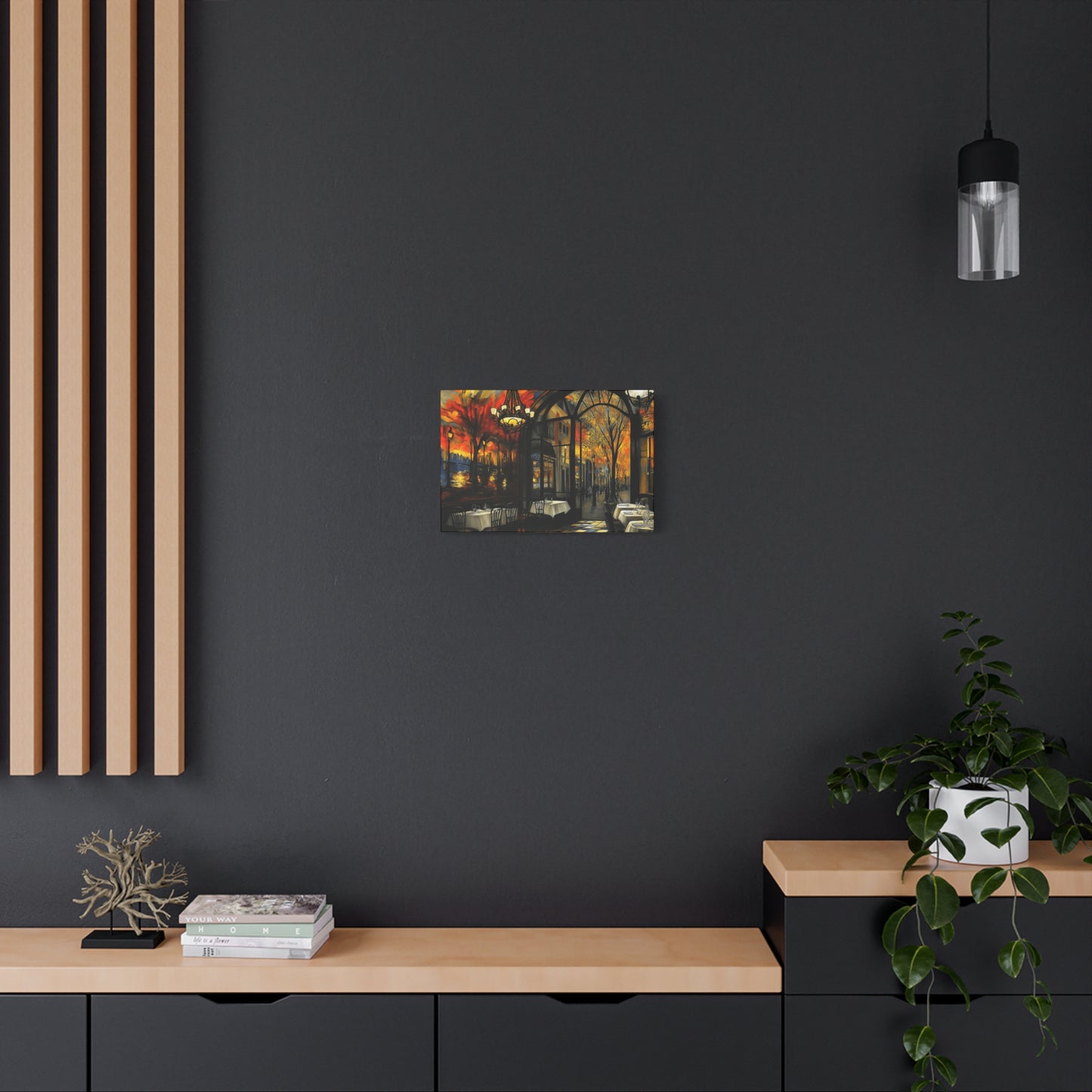 Autumn Cafe Scene Matte Canvas Artwork - Stretched Decorative Wall Art
