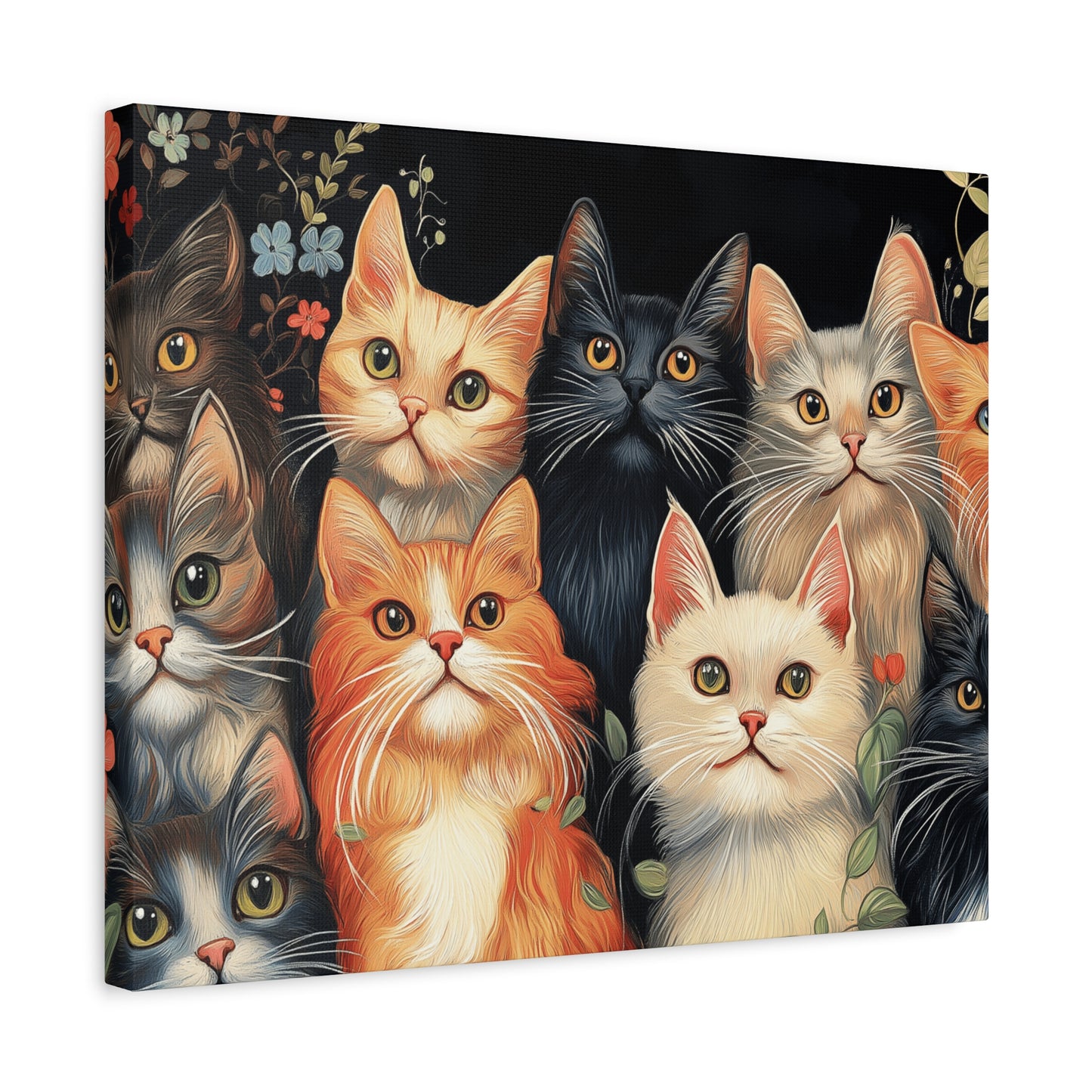 Whimsical Cat Canvas Art - Colorful Feline Wall Decoration