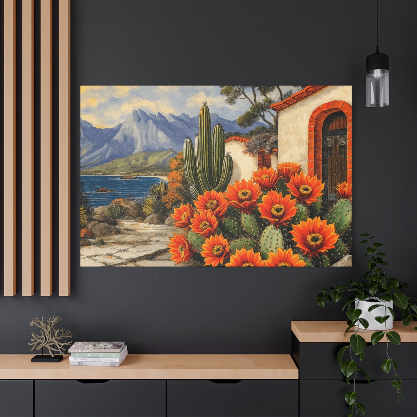 Vibrant Cactus Landscape Canvas Art - 1.25" Stretched Matte Print