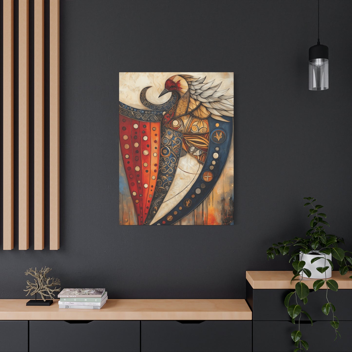 Artistic Stretched Canvas - Vibrant Shielded Bird Artwork