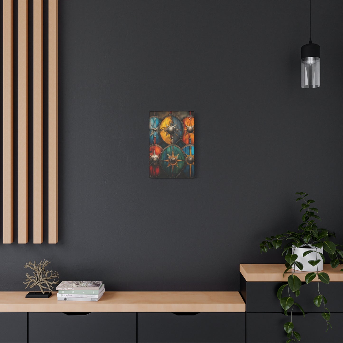 Vibrant Shield Art Canvas Print - Warrior Decor for Home