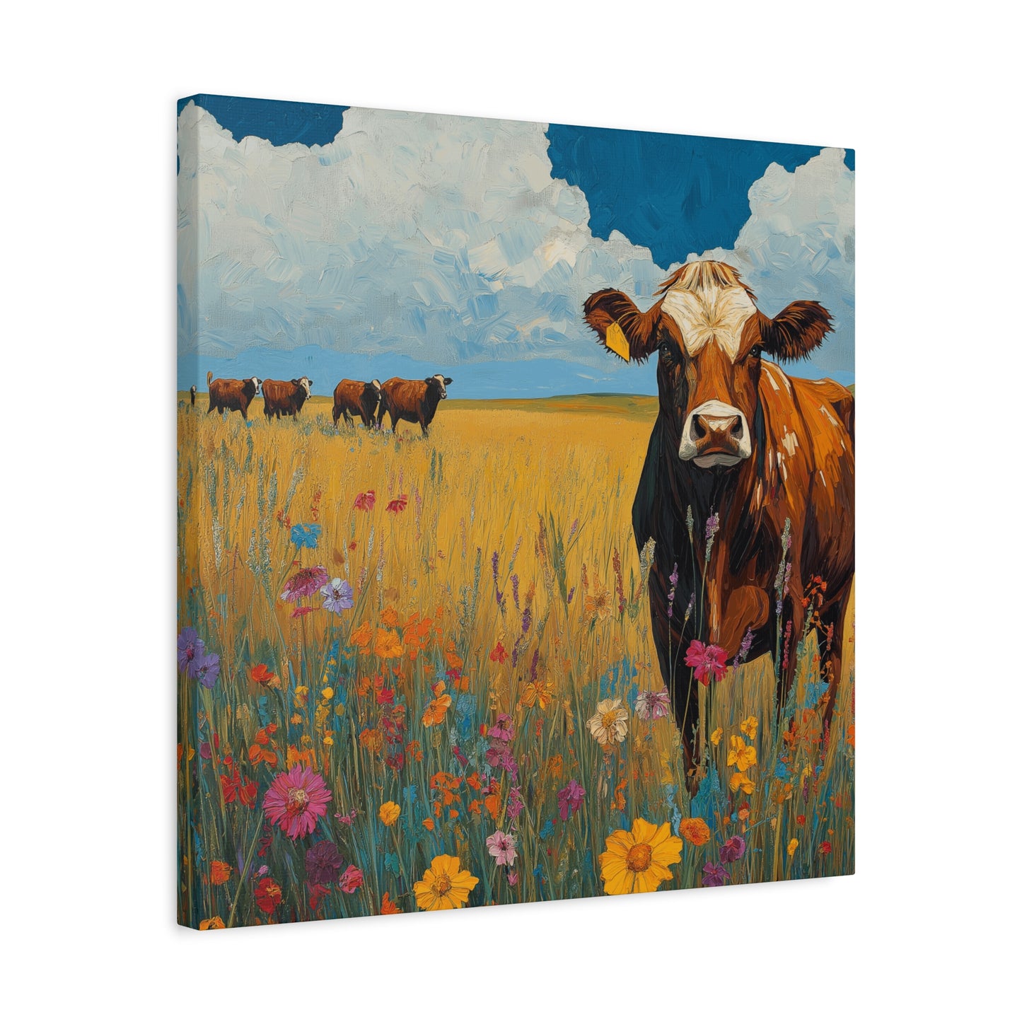 Rustic Cow Canvas Wall Art - Vibrant Farm Landscape Decor