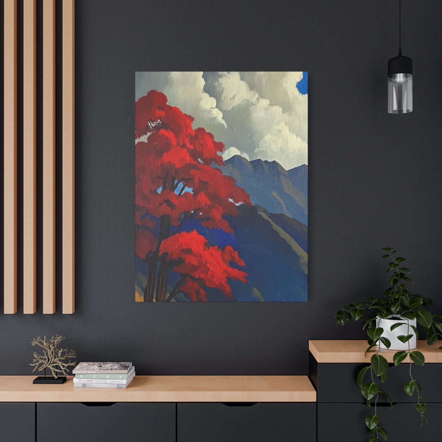 Canvas Print Red Leaves Blue Mountain Wall Art