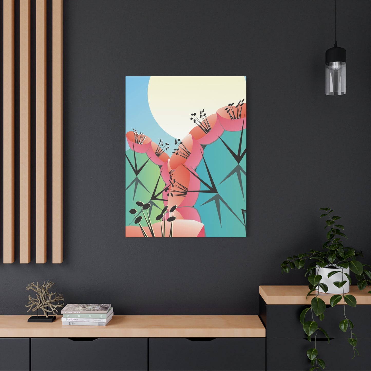 Canvas Print - Many Cacti and Moon in Desert