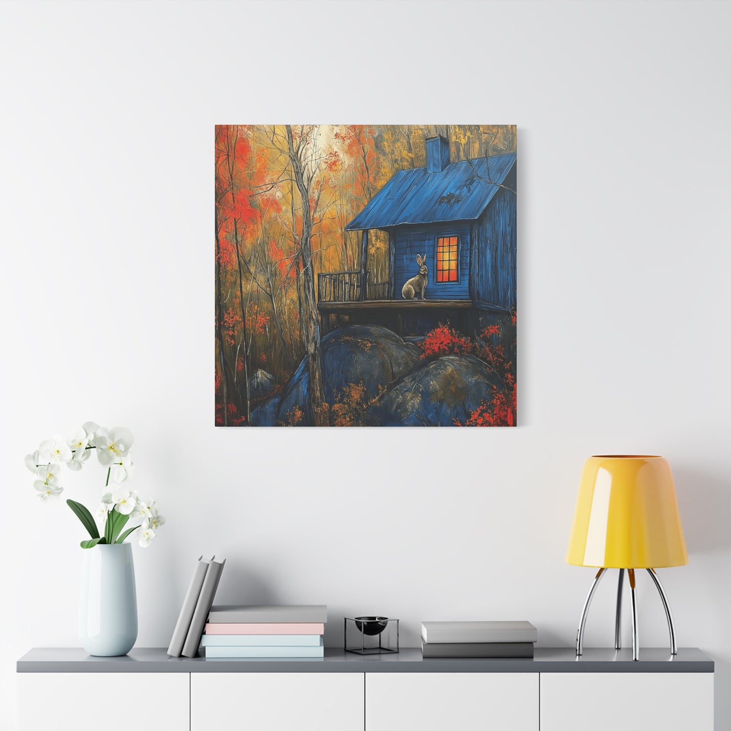 Canvas Print - Rabbit on Porch of Rustic Cabin