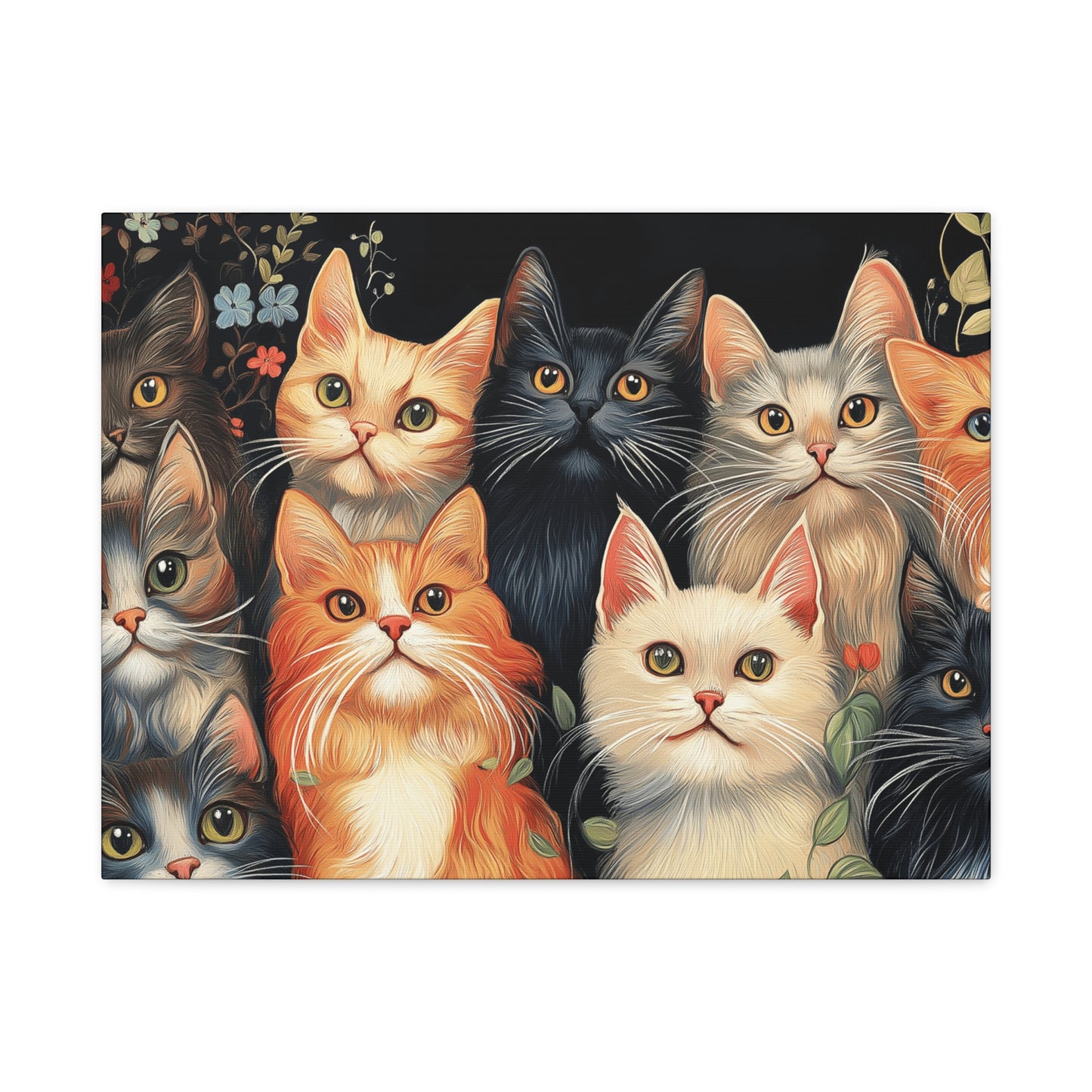 Whimsical Cat Canvas Art - Colorful Feline Wall Decoration