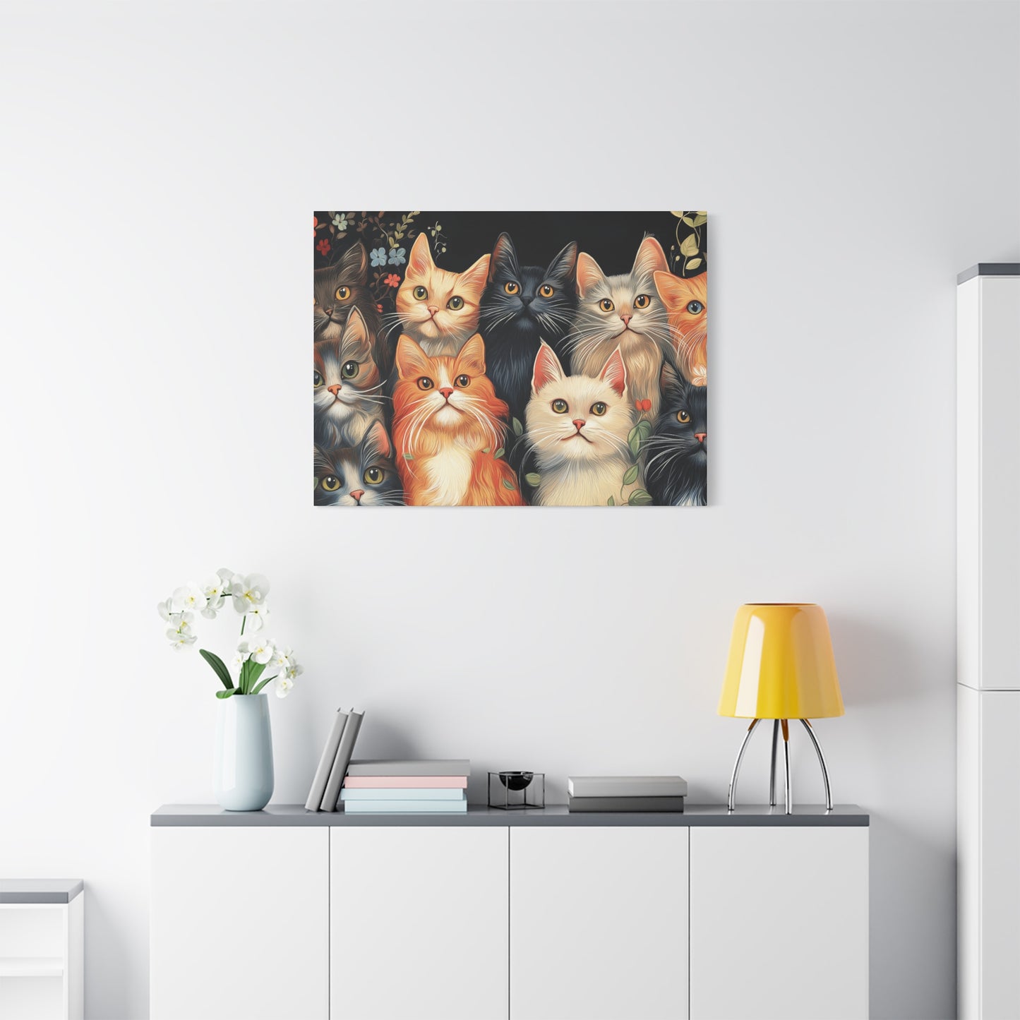 Whimsical Cat Canvas Art - Colorful Feline Wall Decoration