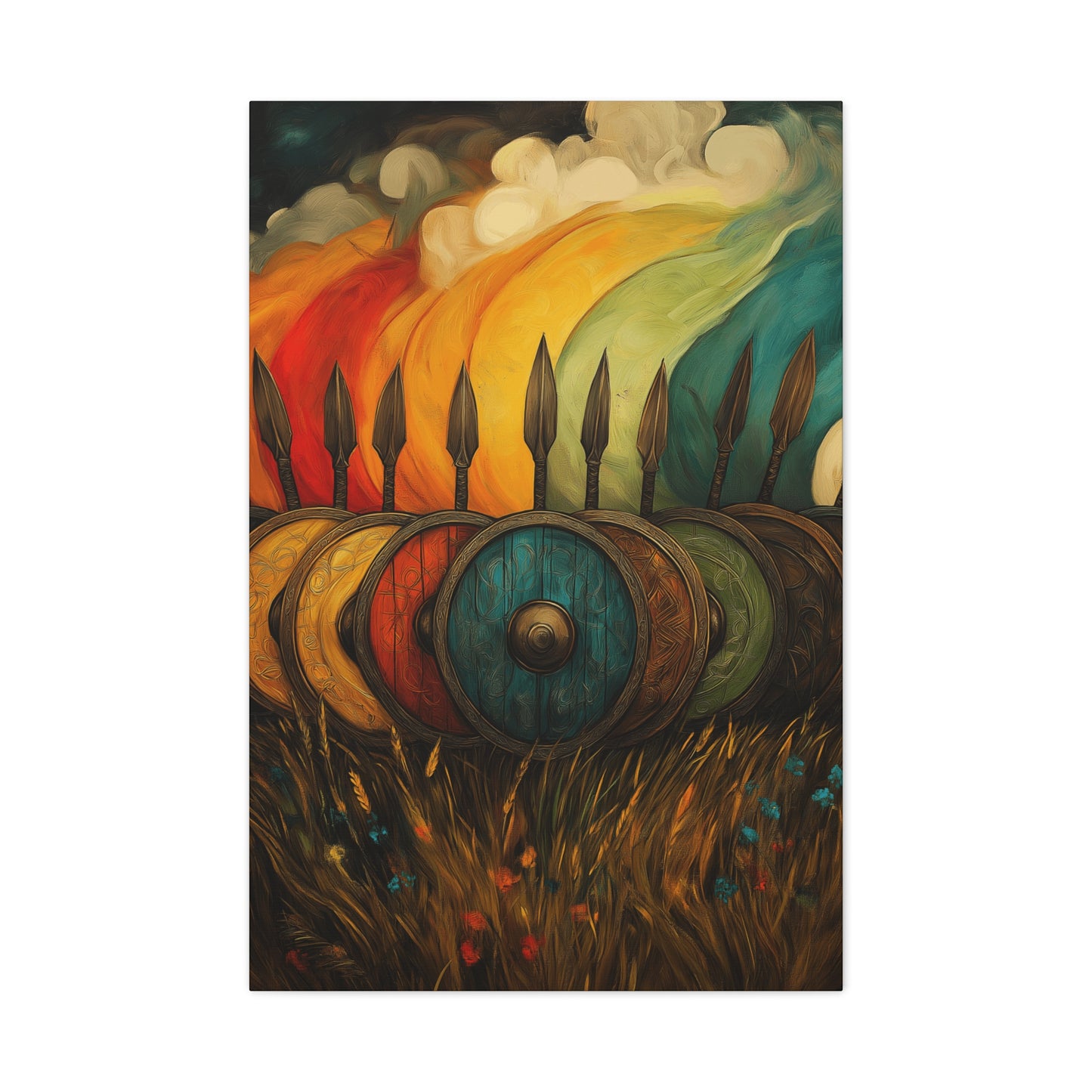 Vibrant Shield Canvas Art - Colorful Stretched Wall Decoration