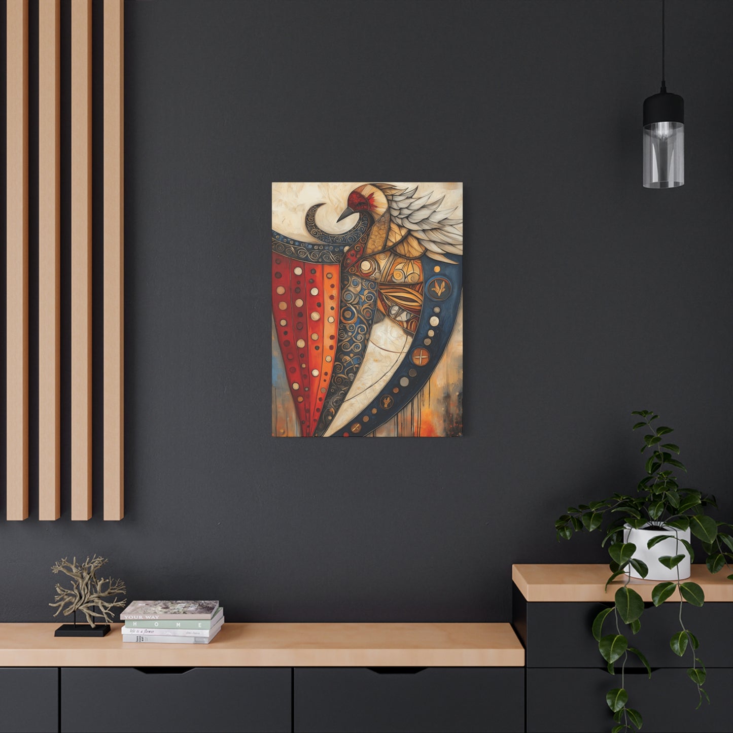 Artistic Stretched Canvas - Vibrant Shielded Bird Artwork