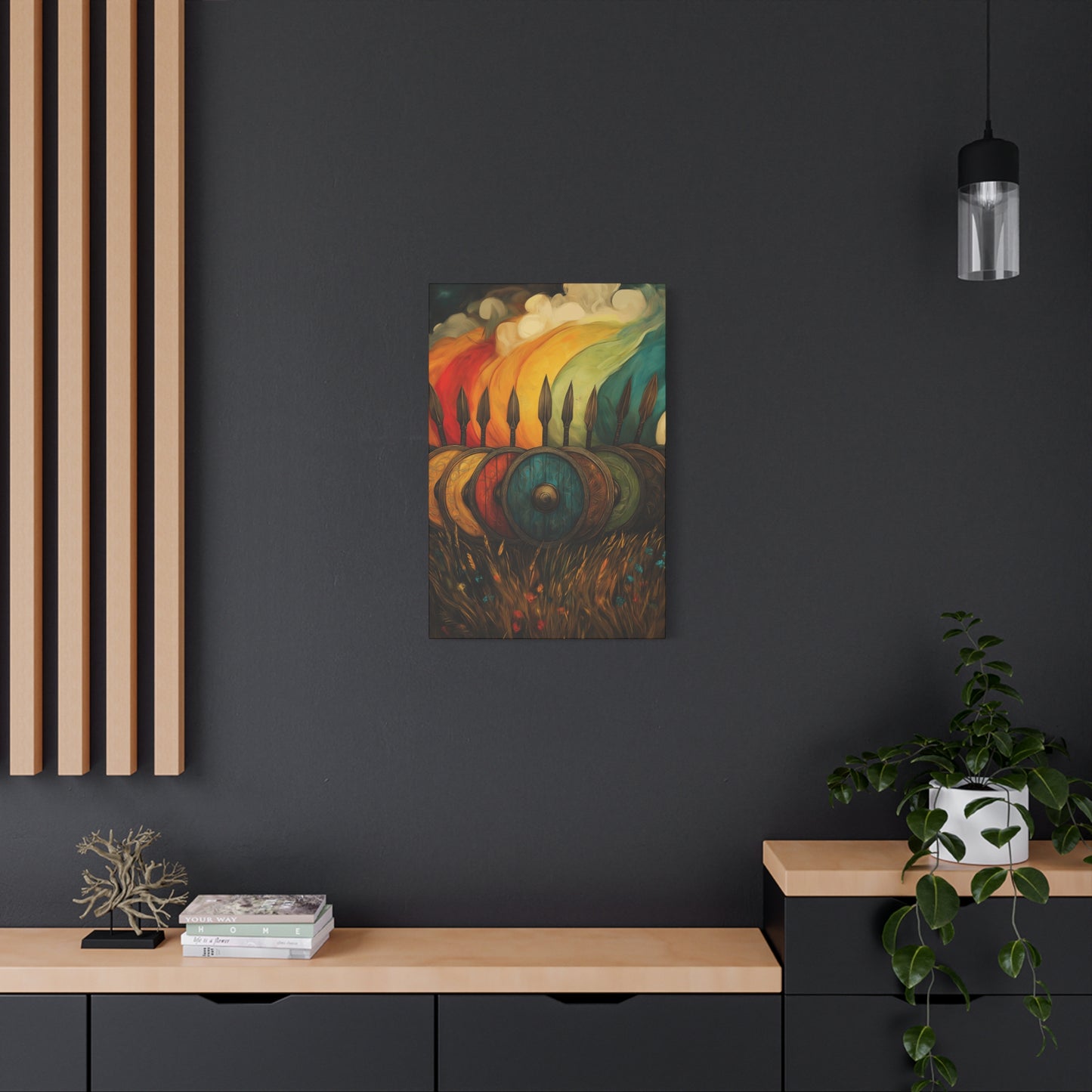 Vibrant Shield Canvas Art - Colorful Stretched Wall Decoration