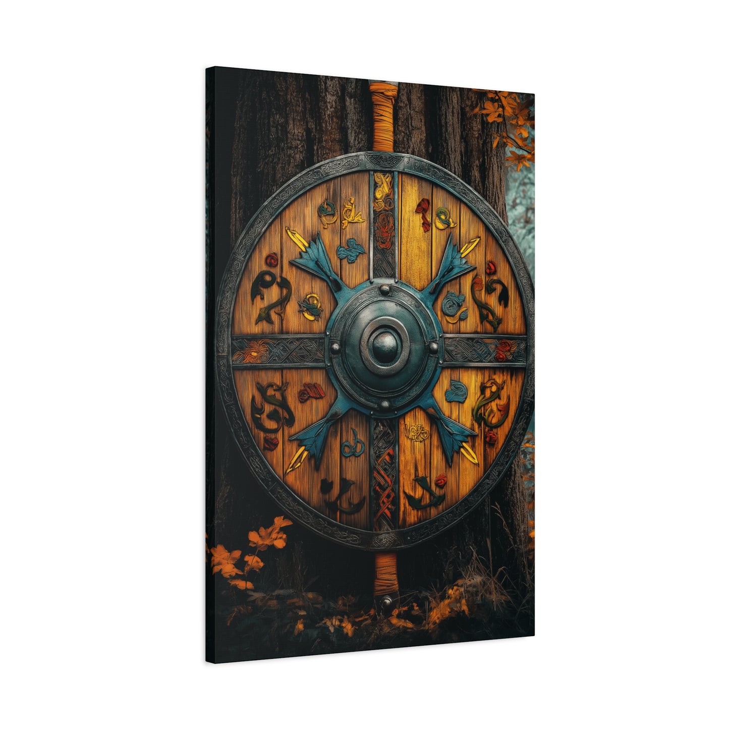 Viking Shield Wall Art - Matte Canvas Print, 1.25" Depth, Rustic Fantasy Decor