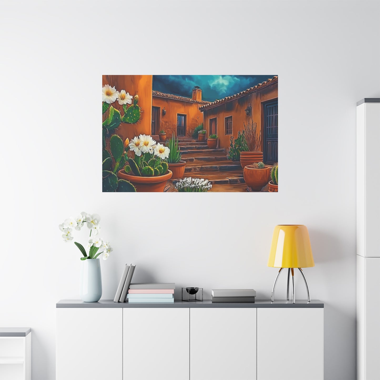 Canvas Print - NM Pueblo Cacti White Flower