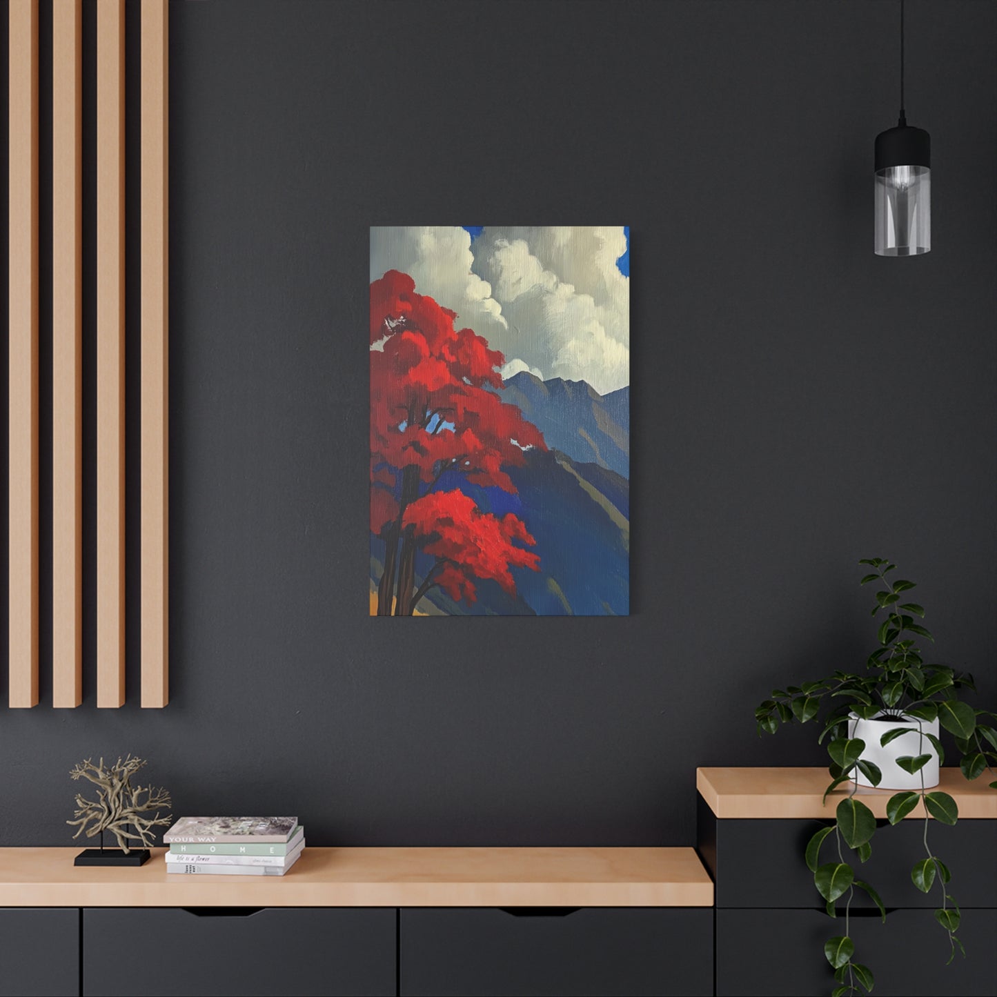 Canvas Print Red Leaves Blue Mountain Wall Art