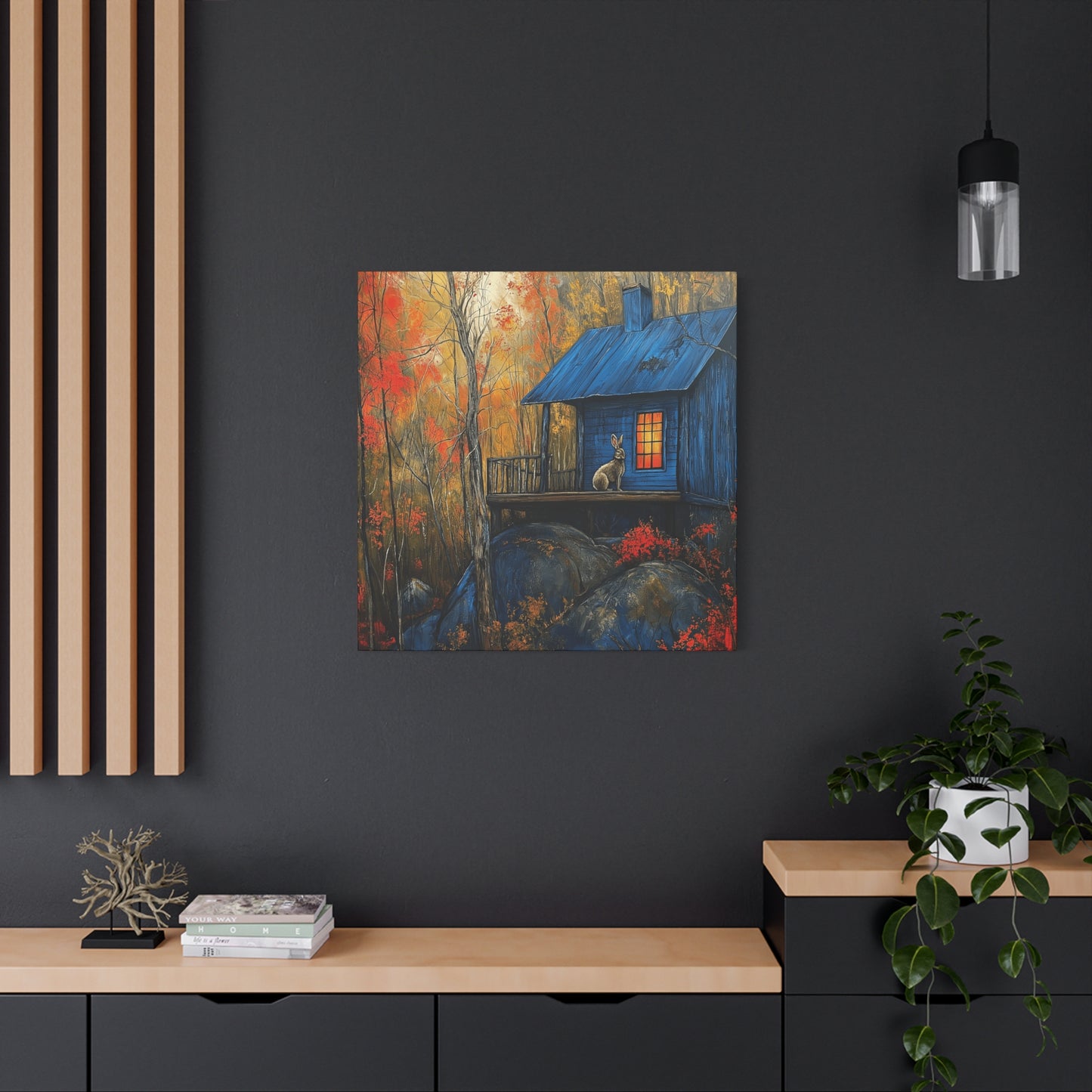 Canvas Print - Rabbit on Porch of Rustic Cabin