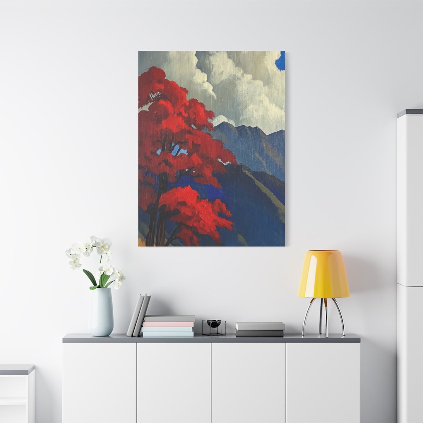 Canvas Print Red Leaves Blue Mountain Wall Art