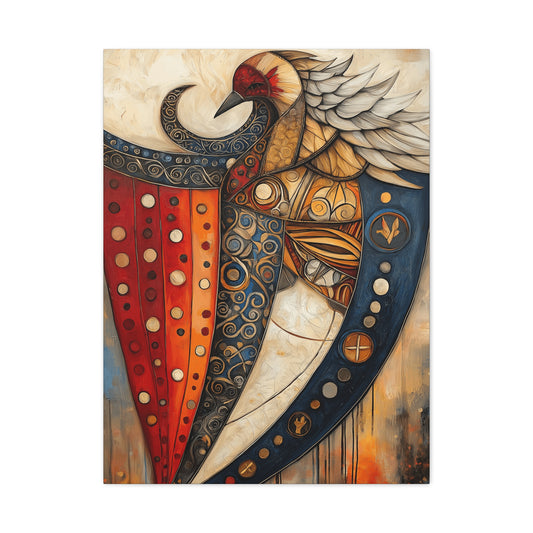 Artistic Stretched Canvas - Vibrant Shielded Bird Artwork