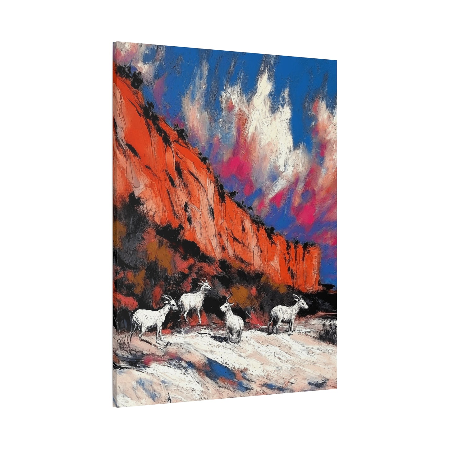 Goats in Vibrant Landscape Canvas Art