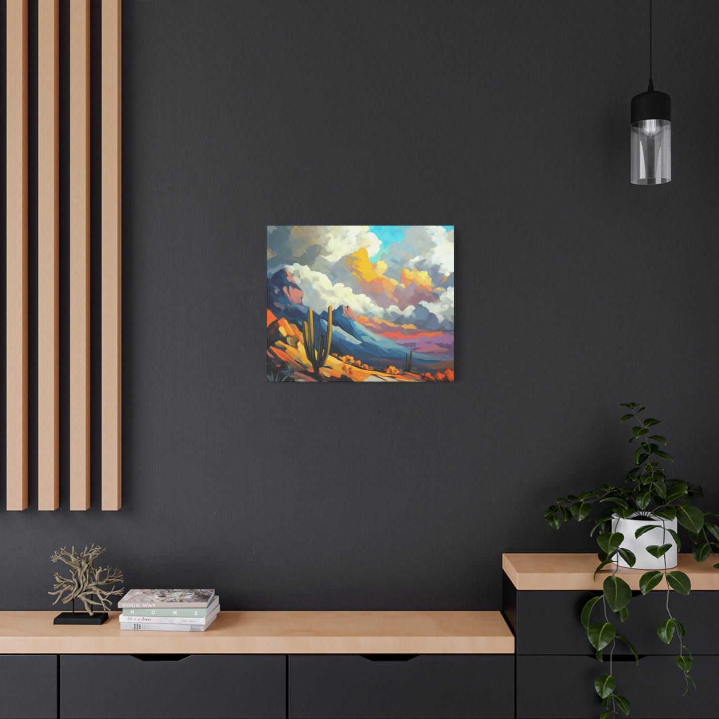 Vibrant Landscape Canvas Art - Cactus and Mountains Decor