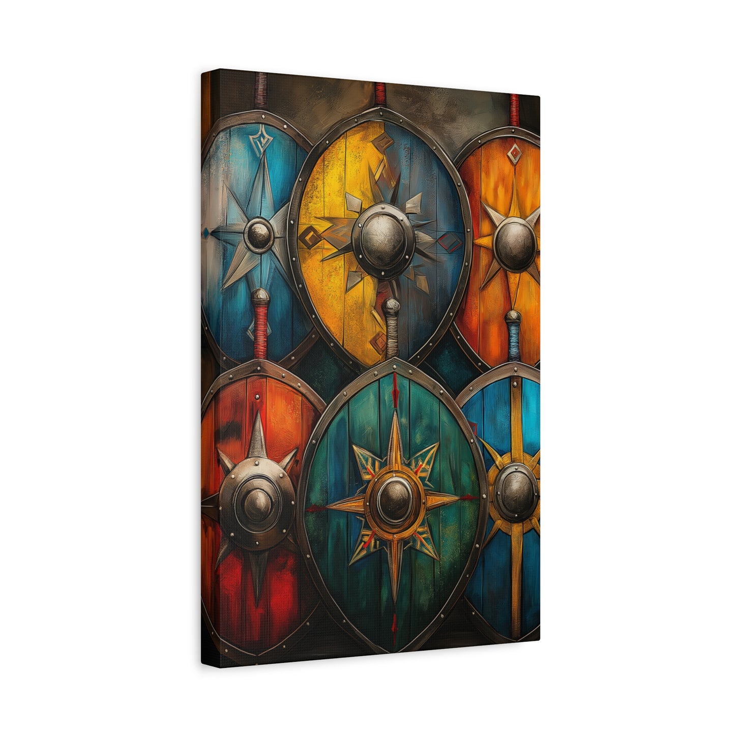 Vibrant Shield Art Canvas Print - Warrior Decor for Home