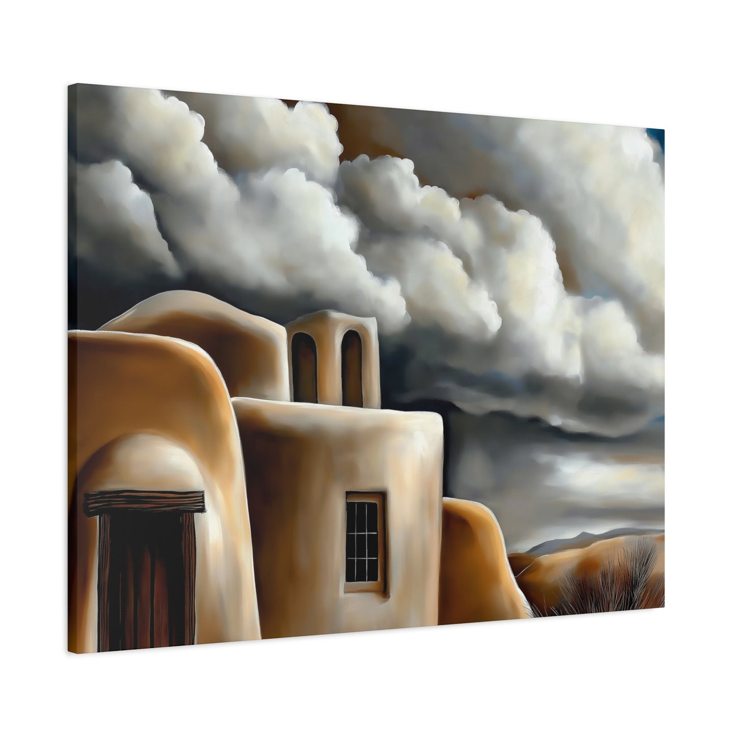 Canvas Print - Storm clouds over Taos Church