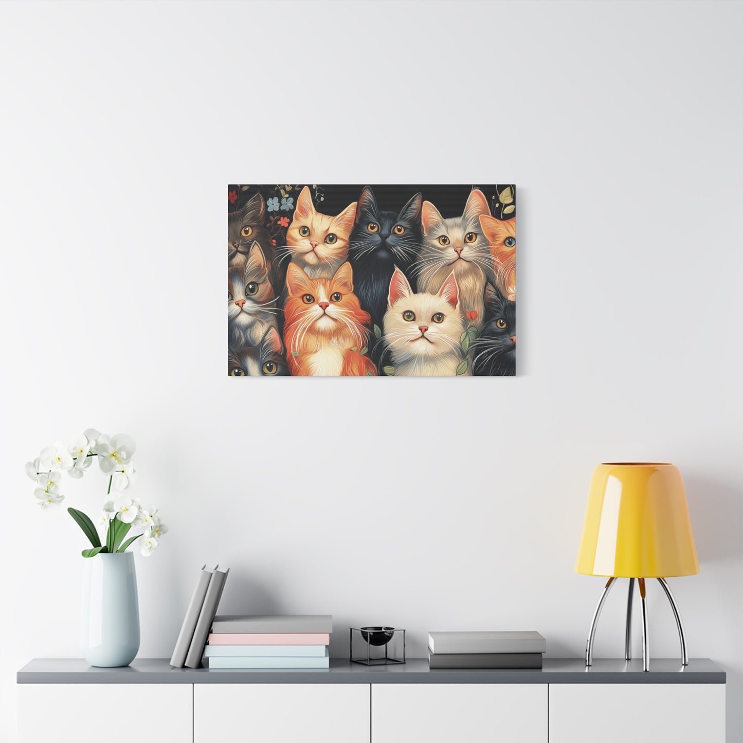 Whimsical Cat Canvas Art - Colorful Feline Wall Decoration