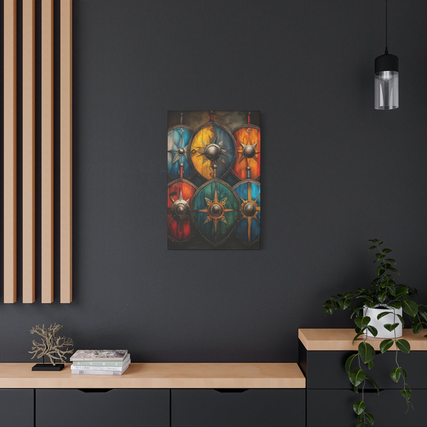 Vibrant Shield Art Canvas Print - Warrior Decor for Home