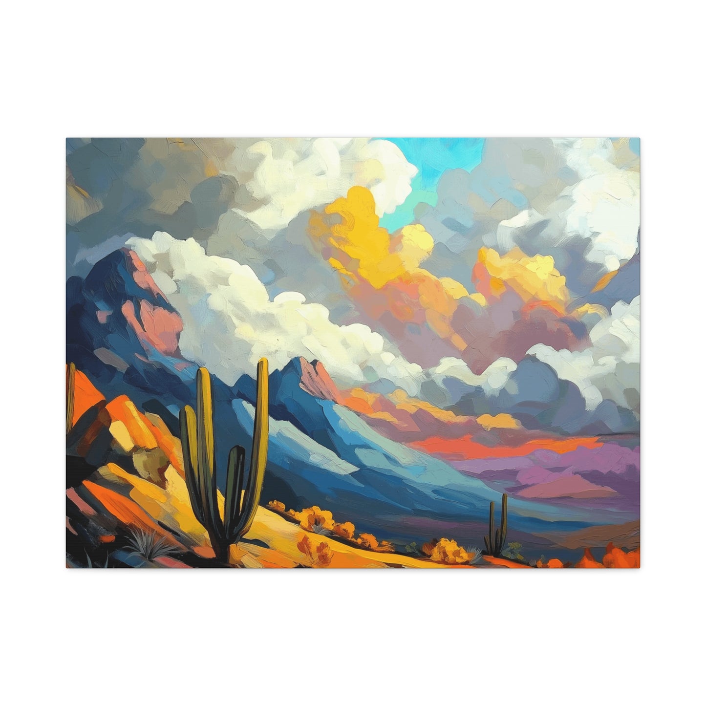 Vibrant Landscape Canvas Art - Cactus and Mountains Decor