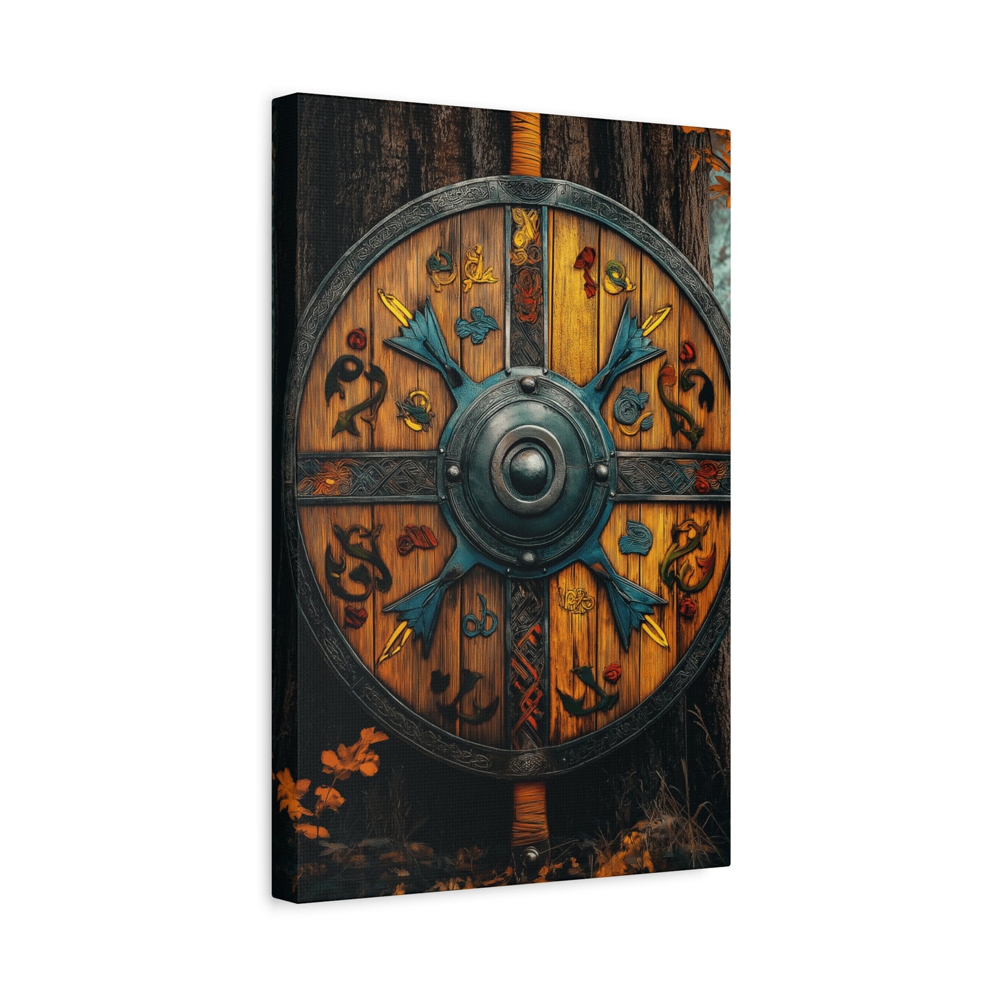 Viking Shield Wall Art - Matte Canvas Print, 1.25" Depth, Rustic Fantasy Decor