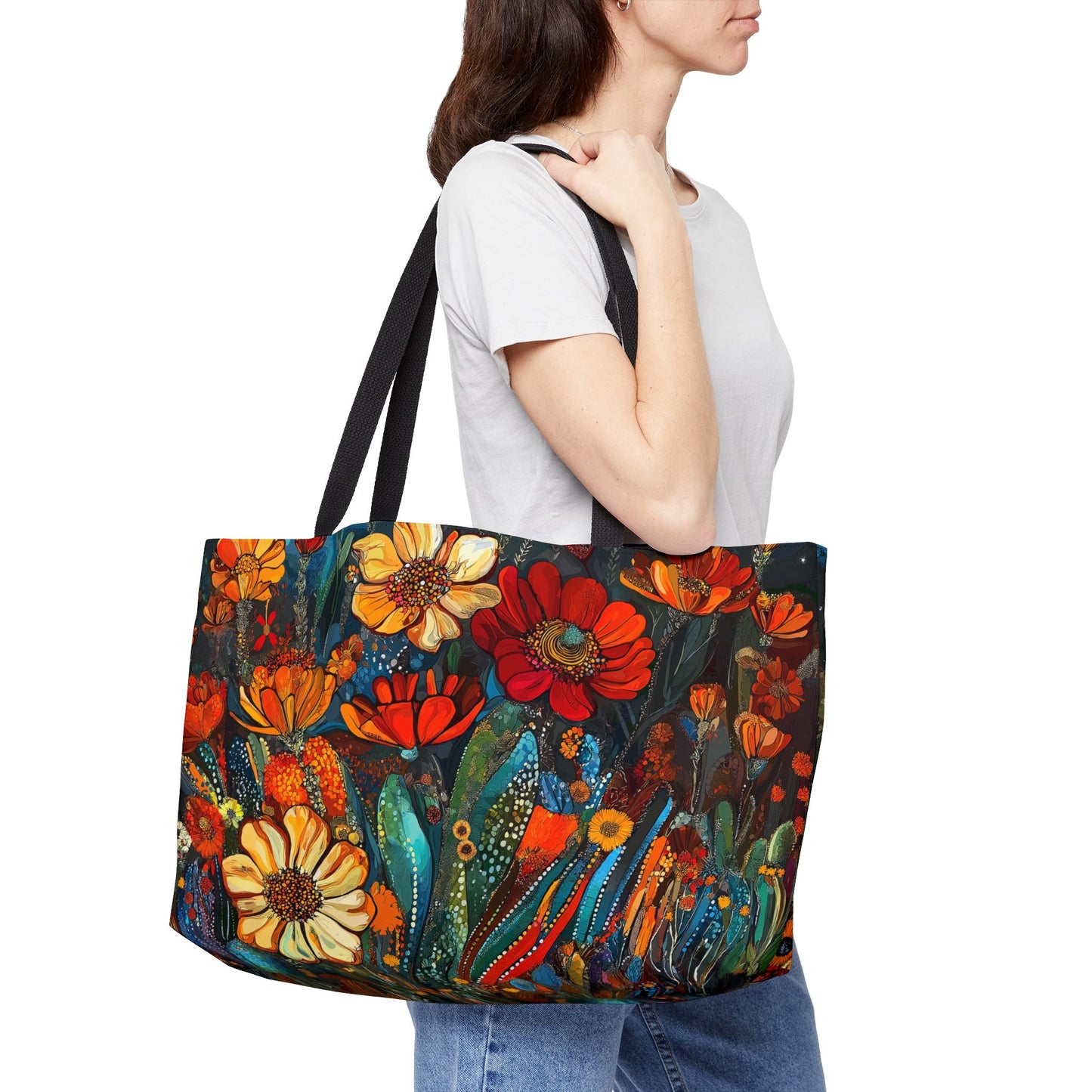 Vibrant Floral Weekender Tote Bag for Travel, Beach, Gym - Stylish Bag for Summer, Mother's Day, Weekend Getaways, Eco-friendly!