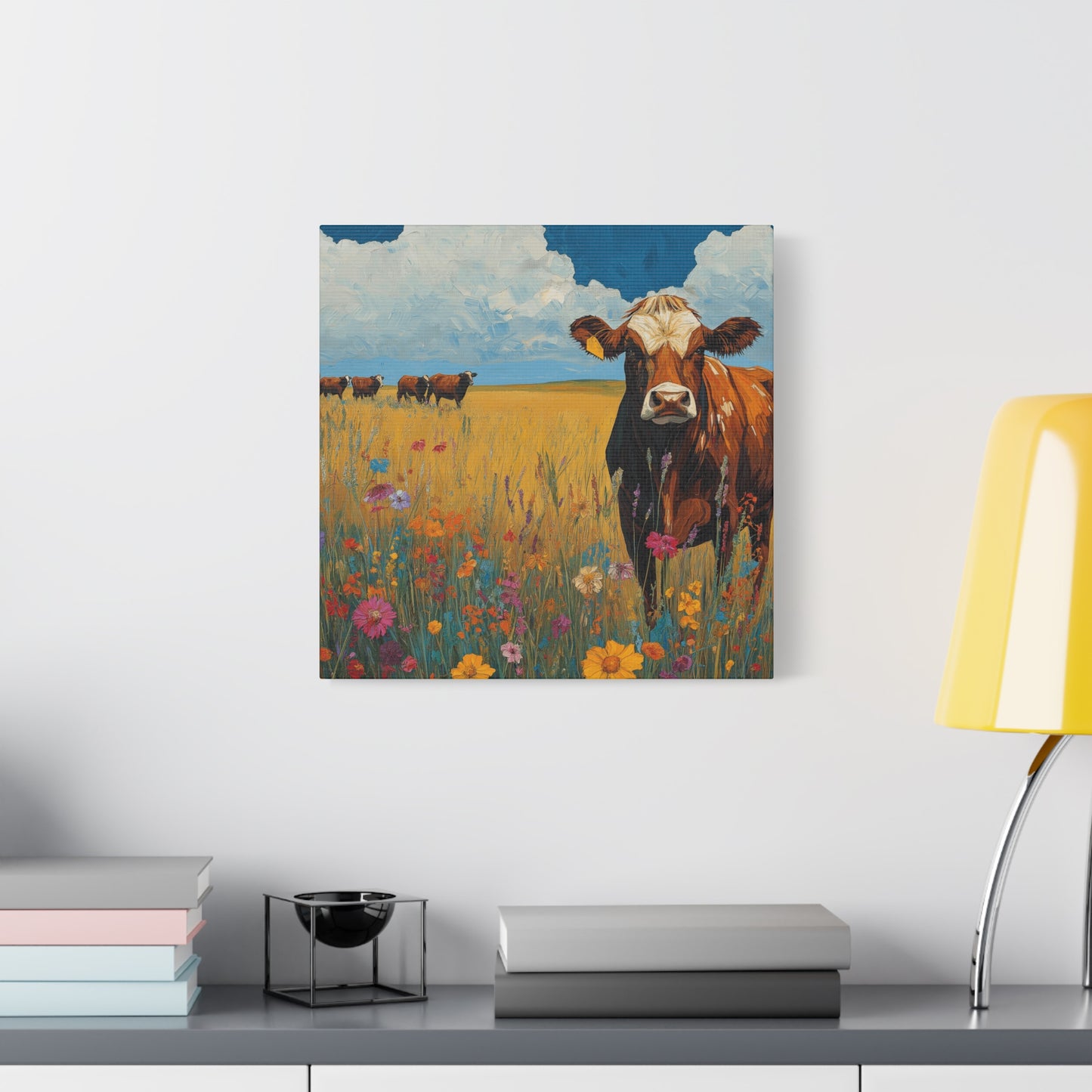 Rustic Cow Canvas Wall Art - Vibrant Farm Landscape Decor