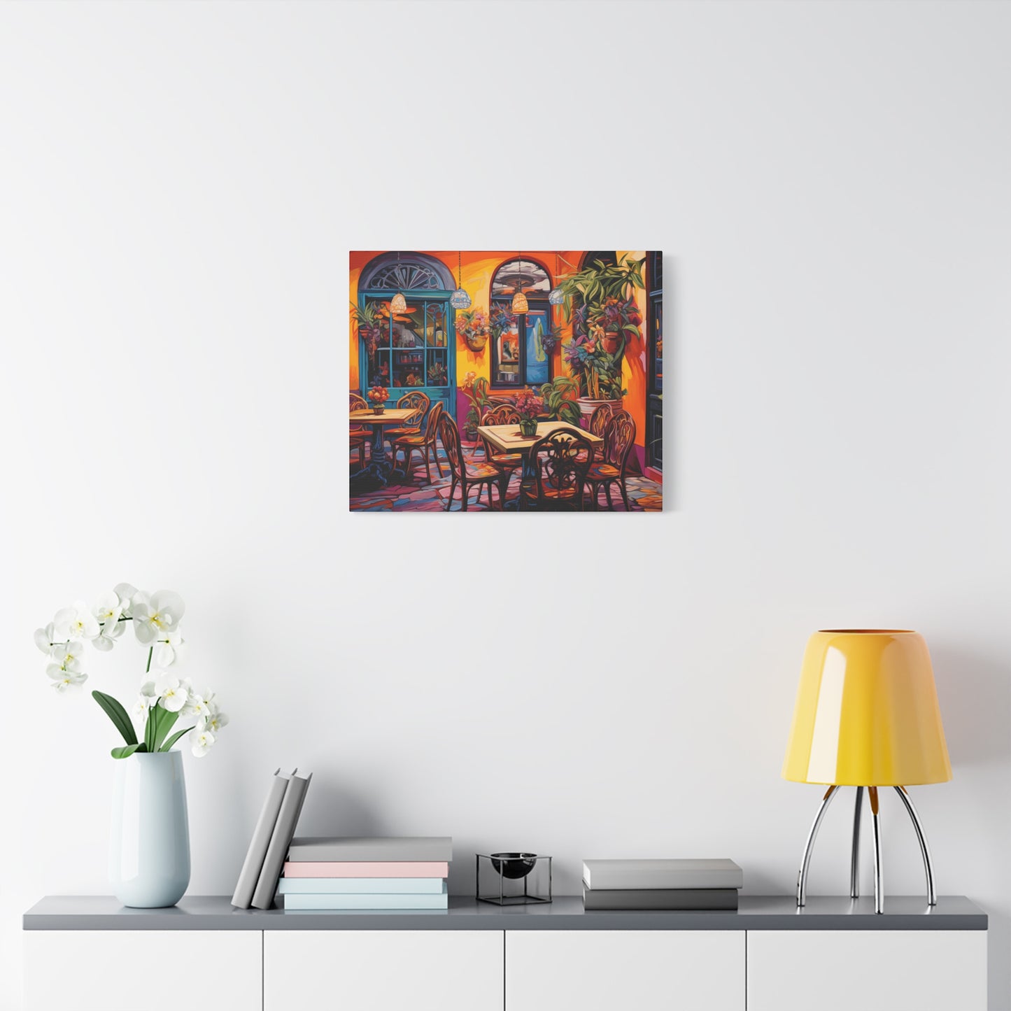 Vibrant Café Scene Matte Canvas Print - Colorful Wall Art Decor