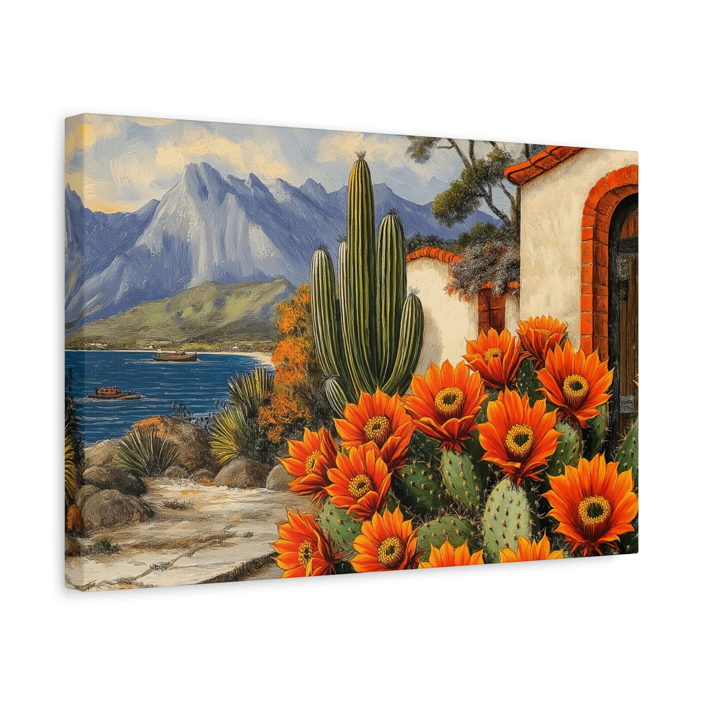 Vibrant Cactus Landscape Canvas Art - 1.25" Stretched Matte Print
