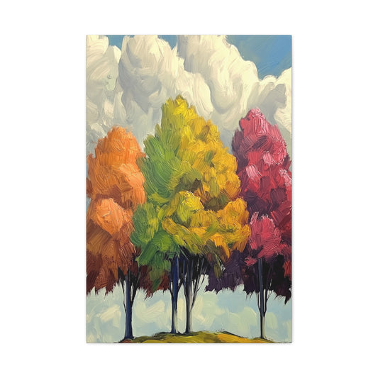 Vibrant Tree Canvas Wall Art – Colorful Landscape Painting for Home Decor