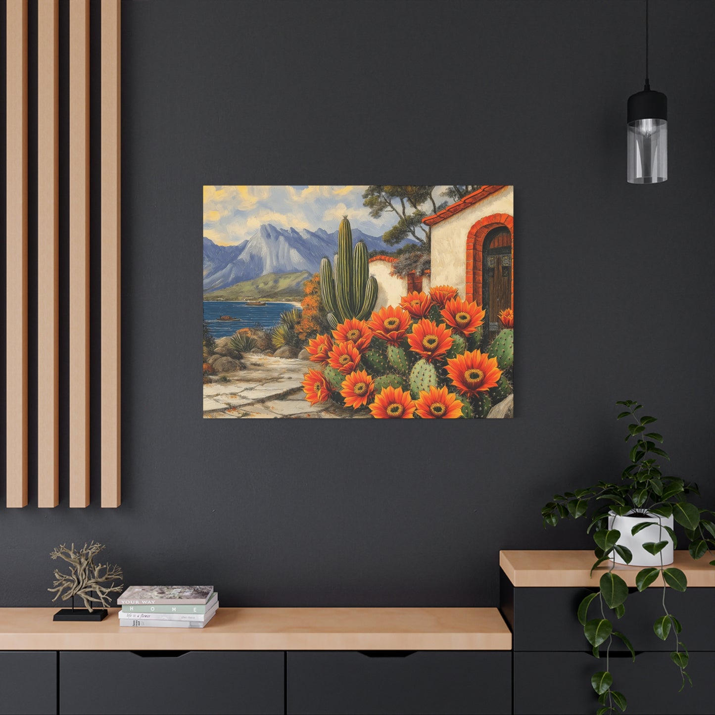 Vibrant Cactus Landscape Canvas Art - 1.25" Stretched Matte Print