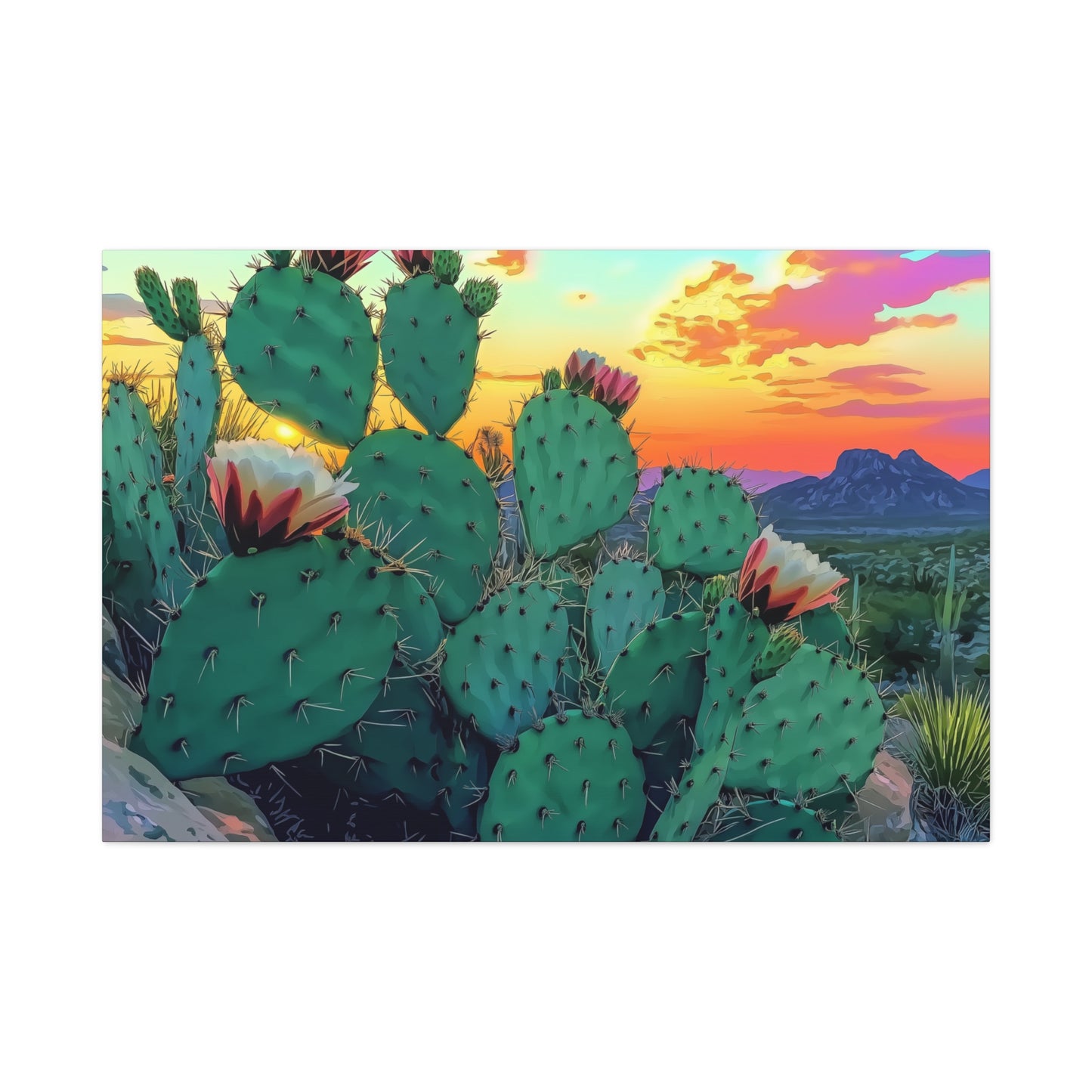 Canvas Art Print - Prickly Pear Blooming Vista 2