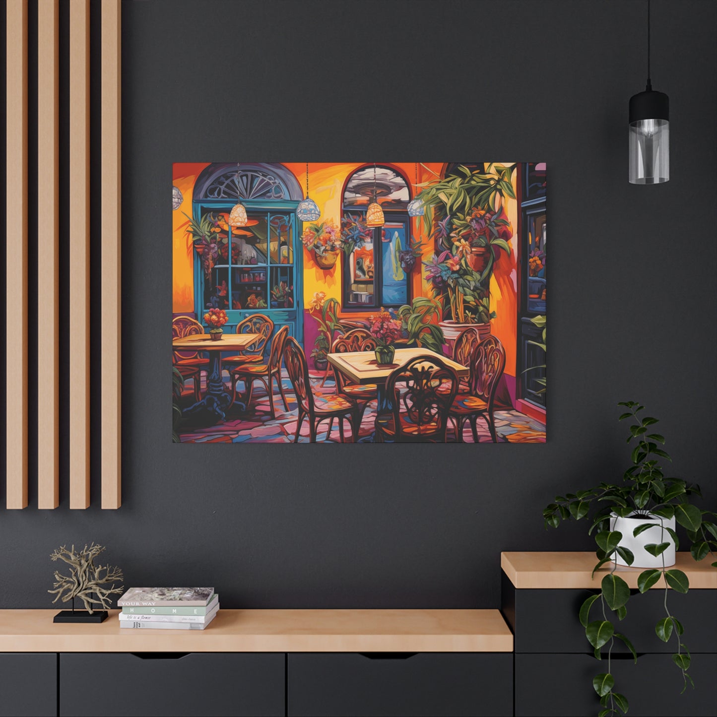 Vibrant Café Scene Matte Canvas Print - Colorful Wall Art Decor