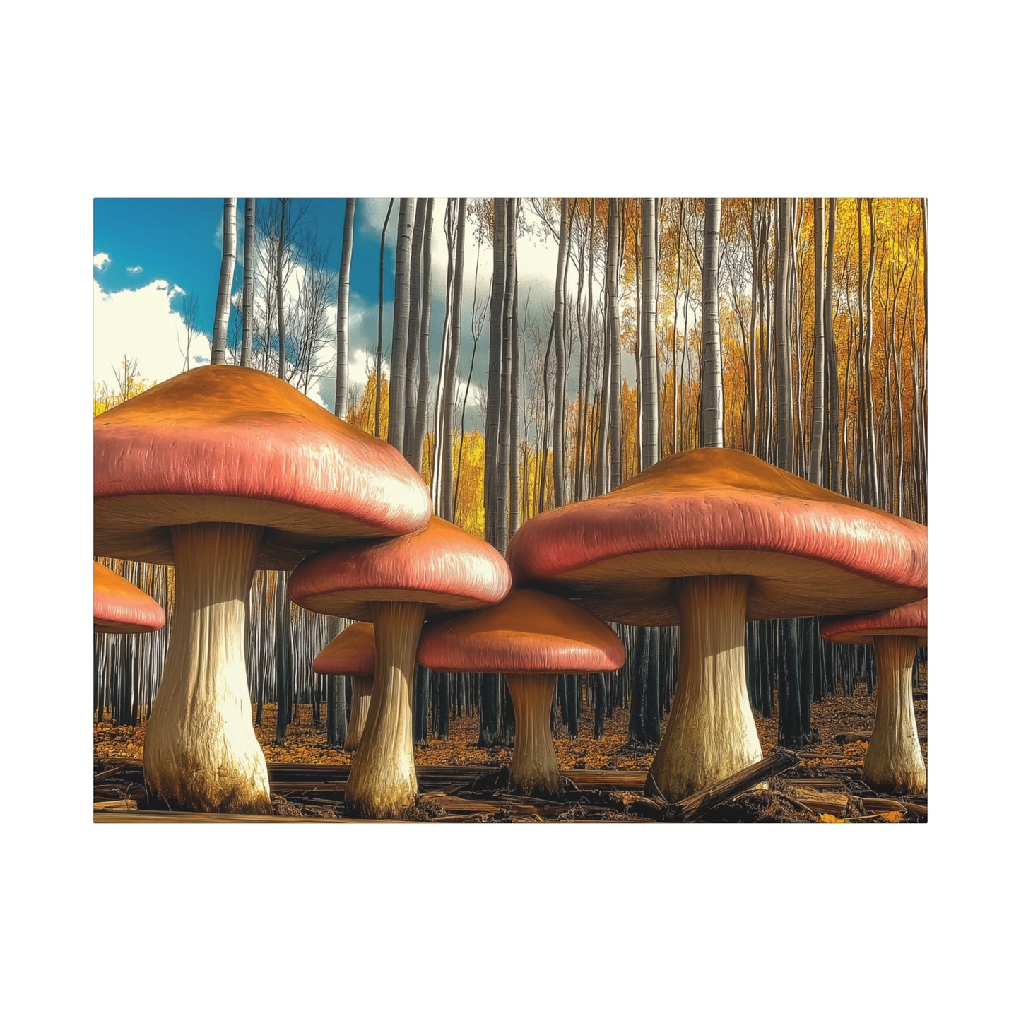Mushrooms in Aspen Forest Canvas Art Print