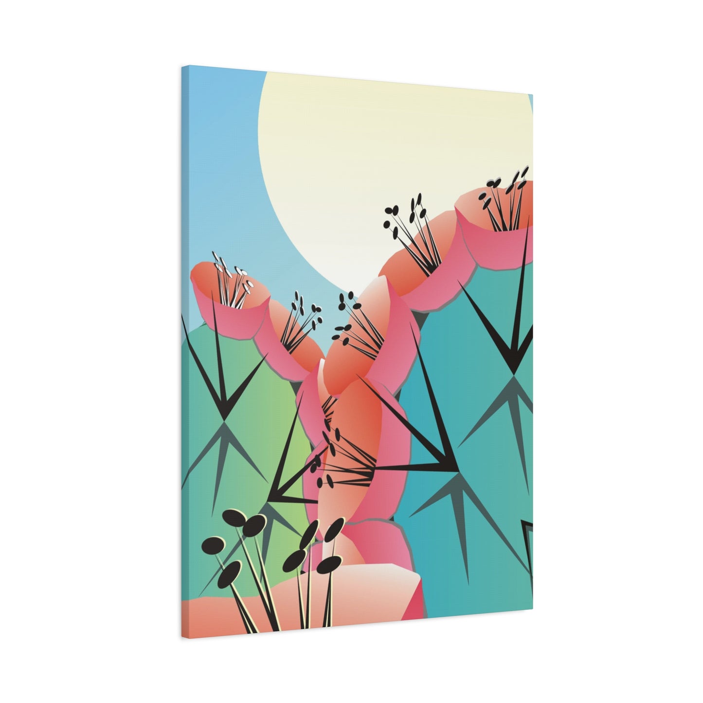 Canvas Print - Many Cacti and Moon in Desert