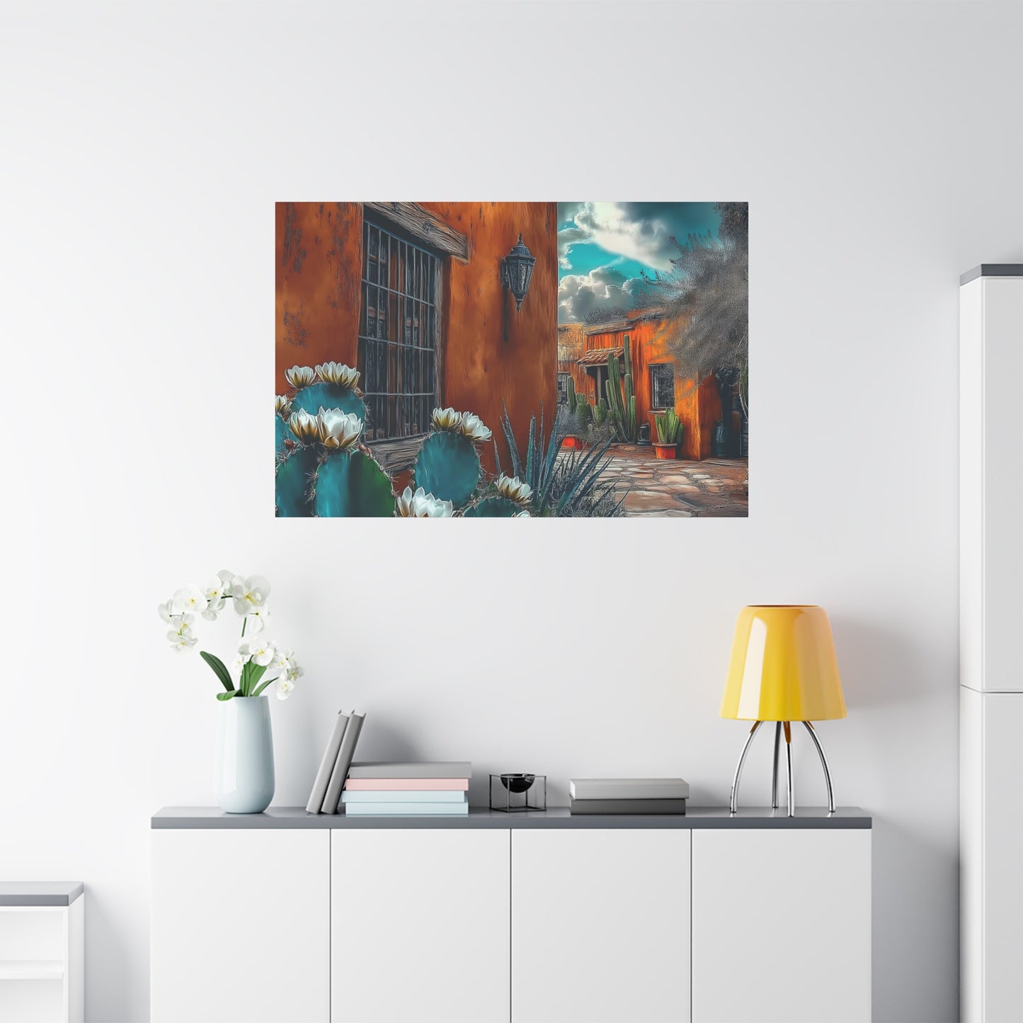Canvas Print - NM Pueblo Casa with Cactus