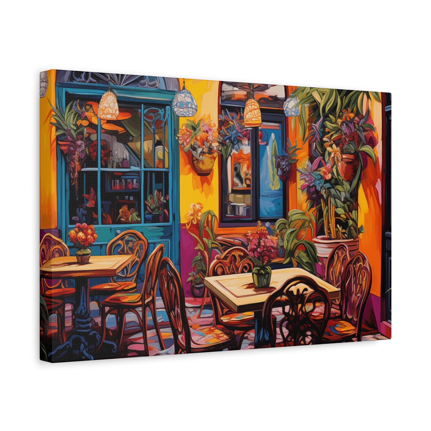 Vibrant Café Scene Matte Canvas Print - Colorful Wall Art Decor