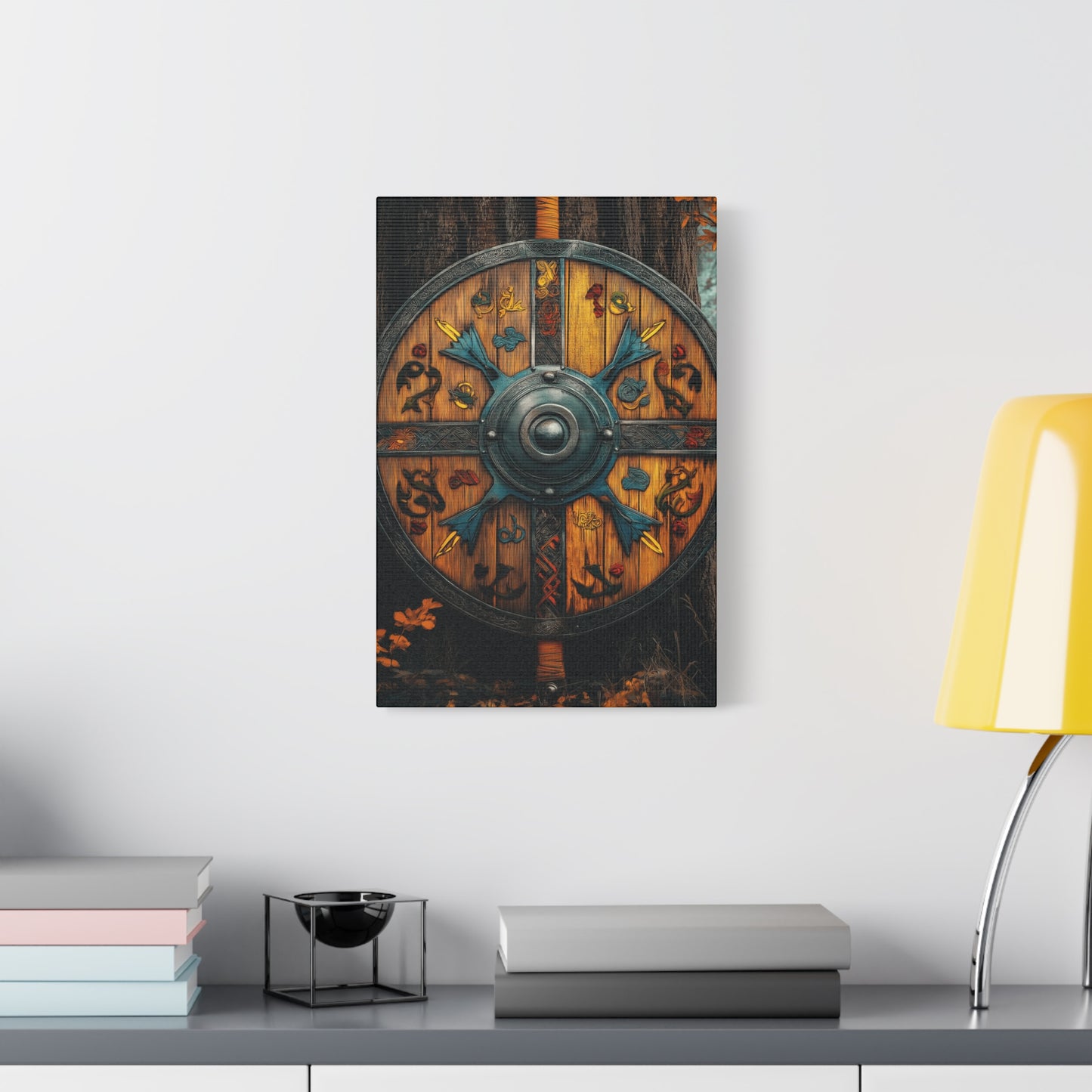 Viking Shield Wall Art - Matte Canvas Print, 1.25" Depth, Rustic Fantasy Decor