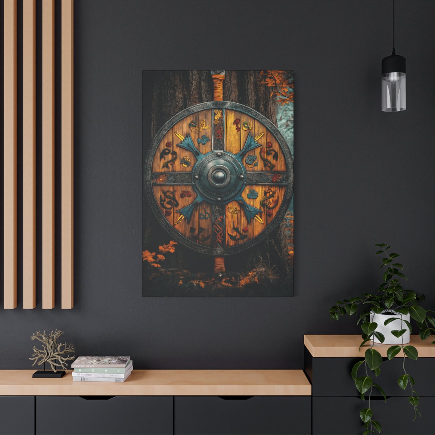 Viking Shield Wall Art - Matte Canvas Print, 1.25" Depth, Rustic Fantasy Decor